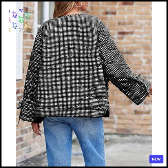 Cropped Quilted Puffer Jacket Lightweight Plaid Button Down Bow Chic - Picture 4 of 7